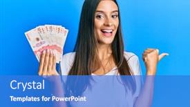  Presentation with happy young student girl holding - Colorful presentation theme enhanced with young-hispanic-woman-holding-colombian backdrop and a cobalt blue colored foreground