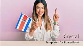  Presentation with costa rica - Beautiful PPT theme featuring young-hispanic-woman-holding-costa backdrop and a lemonade colored foreground