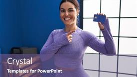  Presentation with credit card - Slide set having young-hispanic-woman-holding-credit background and a violet colored foreground