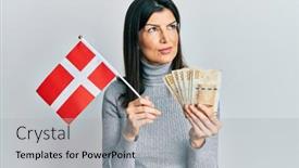  Presentation with flag - PPT theme enhanced with young-hispanic-woman-holding-danmark background and a light gray colored foreground