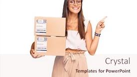  Presentation with finger - PPT layouts with young-hispanic-woman-holding-delivery background and a lemonade colored foreground