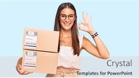  Presentation with friendly - Slides enhanced with young-hispanic-woman-holding-delivery background and a coral colored foreground