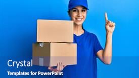  Presentation with hispanic - PPT theme enhanced with young-hispanic-woman-holding-delivery background and a ocean colored foreground