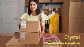  Presentation with boxing woman and a tawny - Theme consisting of young-hispanic-woman-holding-delivery background and a tawny brown colored foreground