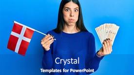  Presentation with denmark - Slide set with young-hispanic-woman-holding-denmark background and a navy blue colored foreground