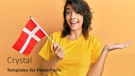  Presentation with denmark - Amazing slide deck having young-hispanic-woman-holding-denmark backdrop and a gold colored foreground