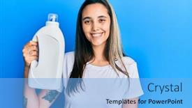  Presentation with confident young hispanic woman - PPT layouts having young-hispanic-woman-holding-detergent background and a light blue colored foreground