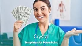  Presentation with recovery - PPT theme having young-hispanic-woman-holding-dollars background and a teal colored foreground