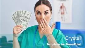  Presentation with recovery - Presentation enhanced with young-hispanic-woman-holding-dollars background and a teal colored foreground