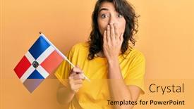  Presentation with dominican republic - Cool new slide deck with young-hispanic-woman-holding-dominican backdrop and a yellow colored foreground