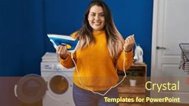  Presentation with iron - Presentation with young-hispanic-woman-holding-electric background and a tawny brown colored foreground