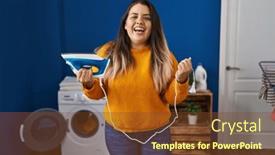  Presentation with crazy - Presentation design featuring young-hispanic-woman-holding-electric background and a tawny brown colored foreground