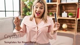  Presentation with eye - Slide set enhanced with young-hispanic-woman-holding-eye background and a coral colored foreground