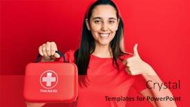  Presentation with first aid kit - Slide set enhanced with young-hispanic-woman-holding-first background and a red colored foreground