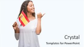  Presentation with flag - PPT theme consisting of young hispanic woman holding flag background and a cool aqua colored foreground