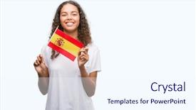  Presentation with confident young hispanic woman - PPT layouts enhanced with young hispanic woman holding flag background and a sky blue colored foreground