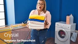  Presentation with ironing - Slide set featuring young-hispanic-woman-holding-folded background and a ocean colored foreground