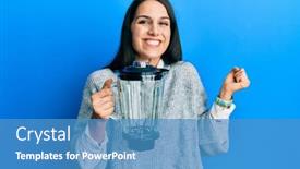  Presentation with mixer machine - PPT layouts with young-hispanic-woman-holding-food background and a teal colored foreground