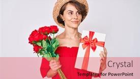  Presentation with anniversary - Theme with young-hispanic-woman-holding-gift background and a red colored foreground