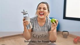  Presentation with bottle water - Slide set featuring young-hispanic-woman-holding-green background and a coral colored foreground