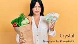  Presentation with hispanic - Presentation theme having young-hispanic-woman-holding-groceries background and a coral colored foreground