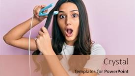  Presentation with hair - PPT theme featuring young-hispanic-woman-holding-hair background and a coral colored foreground