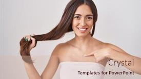  Presentation with hair - Slide set featuring young-hispanic-woman-holding-hair background and a  colored foreground
