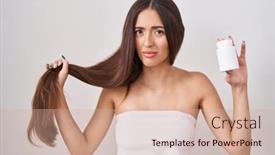  Presentation with hair - Slides consisting of young-hispanic-woman-holding-hair background and a  colored foreground