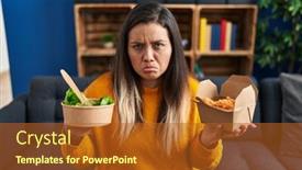  Presentation with sad woman - Presentation theme consisting of young-hispanic-woman-holding-healthy background and a crimson colored foreground