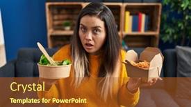  Presentation with fried chicken - Slides consisting of young-hispanic-woman-holding-healthy background and a  colored foreground