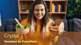  Presentation with fried chicken - Slide set consisting of young-hispanic-woman-holding-healthy background and a  colored foreground