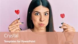  Presentation with puffing - Presentation design consisting of young-hispanic-woman-holding-heart background and a coral colored foreground