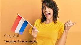  Presentation with hispanic - Colorful presentation design enhanced with young-hispanic-woman-holding-holland backdrop and a gold colored foreground