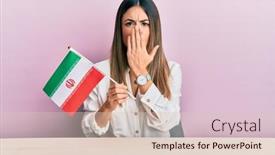  Presentation with iran flag - PPT theme with young-hispanic-woman-holding-iran background and a  colored foreground