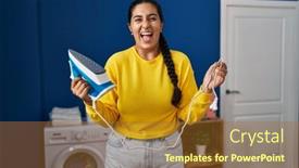 Presentation with laundry room - Presentation featuring young-hispanic-woman-holding-iron background and a tawny brown colored foreground