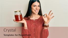 Presentation with holding hands old young - Beautiful theme featuring young-hispanic-woman-holding-jar backdrop and a red colored foreground