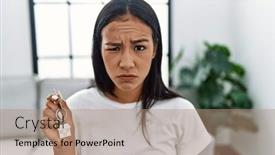 Presentation with new home - Slides consisting of young-hispanic-woman-holding-keys background and a  colored foreground
