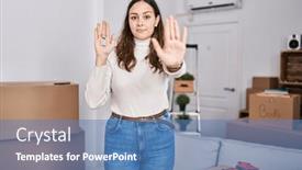  Presentation with defense - Presentation theme enhanced with young-hispanic-woman-holding-keys background and a teal colored foreground