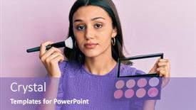  Presentation with blush - Theme having young-hispanic-woman-holding-makeup background and a violet colored foreground