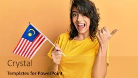  Presentation with malaysia flag - PPT layouts featuring young-hispanic-woman-holding-malaysia background and a gold colored foreground