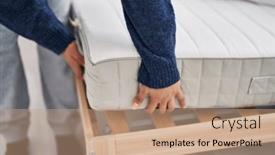  Presentation with mattress - Slide set featuring young-hispanic-woman-holding-mattress background and a coral colored foreground