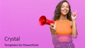  Presentation with lactation young woman breastfeeding - Colorful PPT layouts enhanced with young hispanic woman holding megaphone backdrop and a  colored foreground