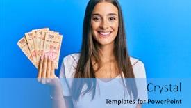  Presentation with confident young hispanic woman - PPT theme consisting of young-hispanic-woman-holding-mexican background and a light blue colored foreground