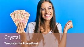  Presentation with mexican - Audience pleasing slides consisting of young-hispanic-woman-holding-mexican backdrop and a coral colored foreground