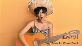  Presentation with classical guitar - Amazing slide deck having young-hispanic-woman-holding-mexican backdrop and a gold colored foreground
