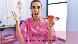  Presentation with rehabilitation - Presentation theme having young-hispanic-woman-holding-model background and a coral colored foreground