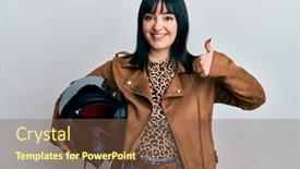  Presentation with motorcycle - Cool new presentation theme with young-hispanic-woman-holding-motorcycle backdrop and a tawny brown colored foreground