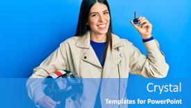  Presentation with motorcycle - Amazing presentation having young-hispanic-woman-holding-motorcycle backdrop and a teal colored foreground