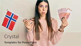  Presentation with puffing - Slide set having young-hispanic-woman-holding-norway background and a coral colored foreground