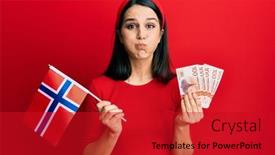  Presentation with puffing - Audience pleasing PPT theme consisting of young-hispanic-woman-holding-norway backdrop and a crimson colored foreground